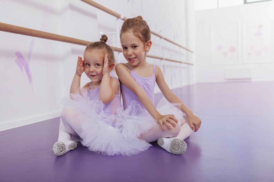 Two Adorable Little Ballerinas at Dance Studio